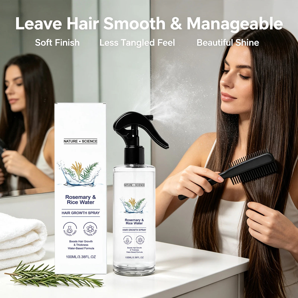 Rosemary & Rice Water Hair Spray Nourishing Hair Roots Repair Dry Hair Improving Smoothness Fragrance Soothing Hair Care Spray