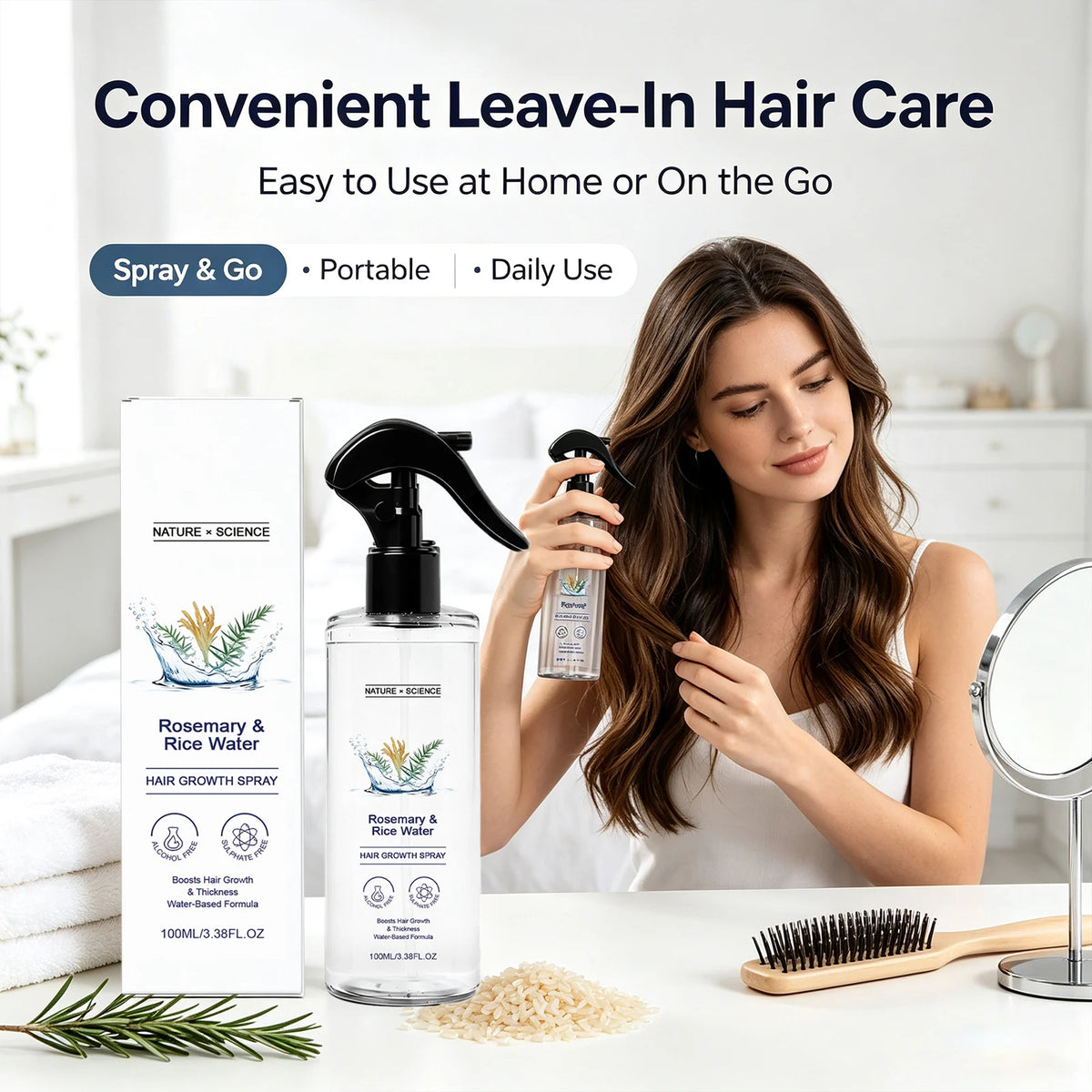Rosemary & Rice Water Hair Spray Nourishing Hair Roots Repair Dry Hair Improving Smoothness Fragrance Soothing Hair Care Spray